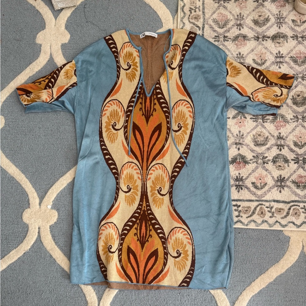 Zara Blue and Orange Patterned Tunic